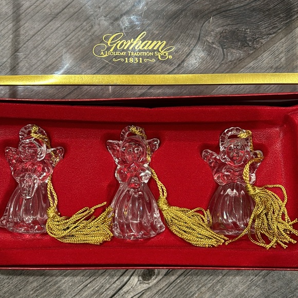Vintage Gorham set of three crystal angel ornaments with gold tassels - Picture 1 of 12